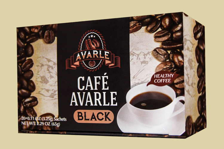 Cafe Avarle Black Healthy Coffee with Ganoderma & Cordyceps - (20 pk/box) - Click Image to Close