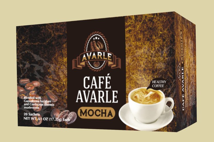 Cafe Avarle Healthy Mocha with Ganoderma & Cordyceps - (20 pk/box) - Click Image to Close