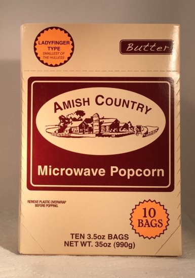 Amish Country Microwave Ladyfinger Popcorn with Butter - 10 packs - Click Image to Close