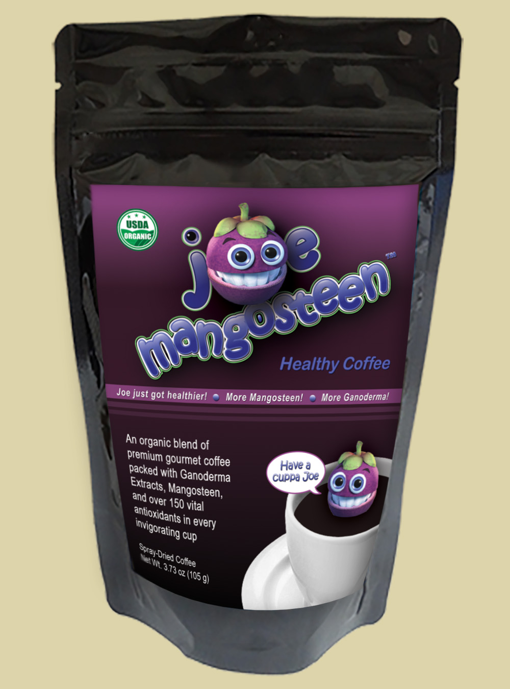 Joe Mangosteen - Healthy Instant 100% USDA Certified Organic Coffee with Mangosteen & Ganoderma - 3.73 oz bulk