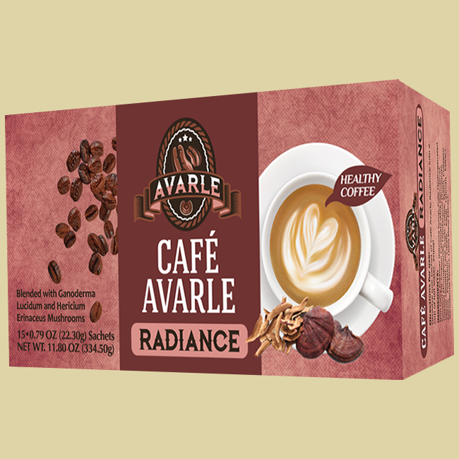 Café Avarle Radiance Coffee with Collagen, Ganoderma, Lion's Mane, Kacip Fatimah - Creamer, Sugar, Xylitol (15 Pk/Box)